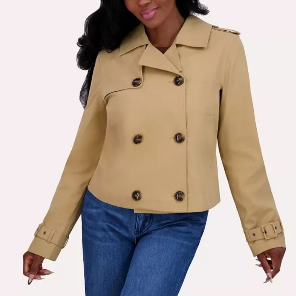 Madden Girl Tan Double-Breasted Cropped Trench Coat